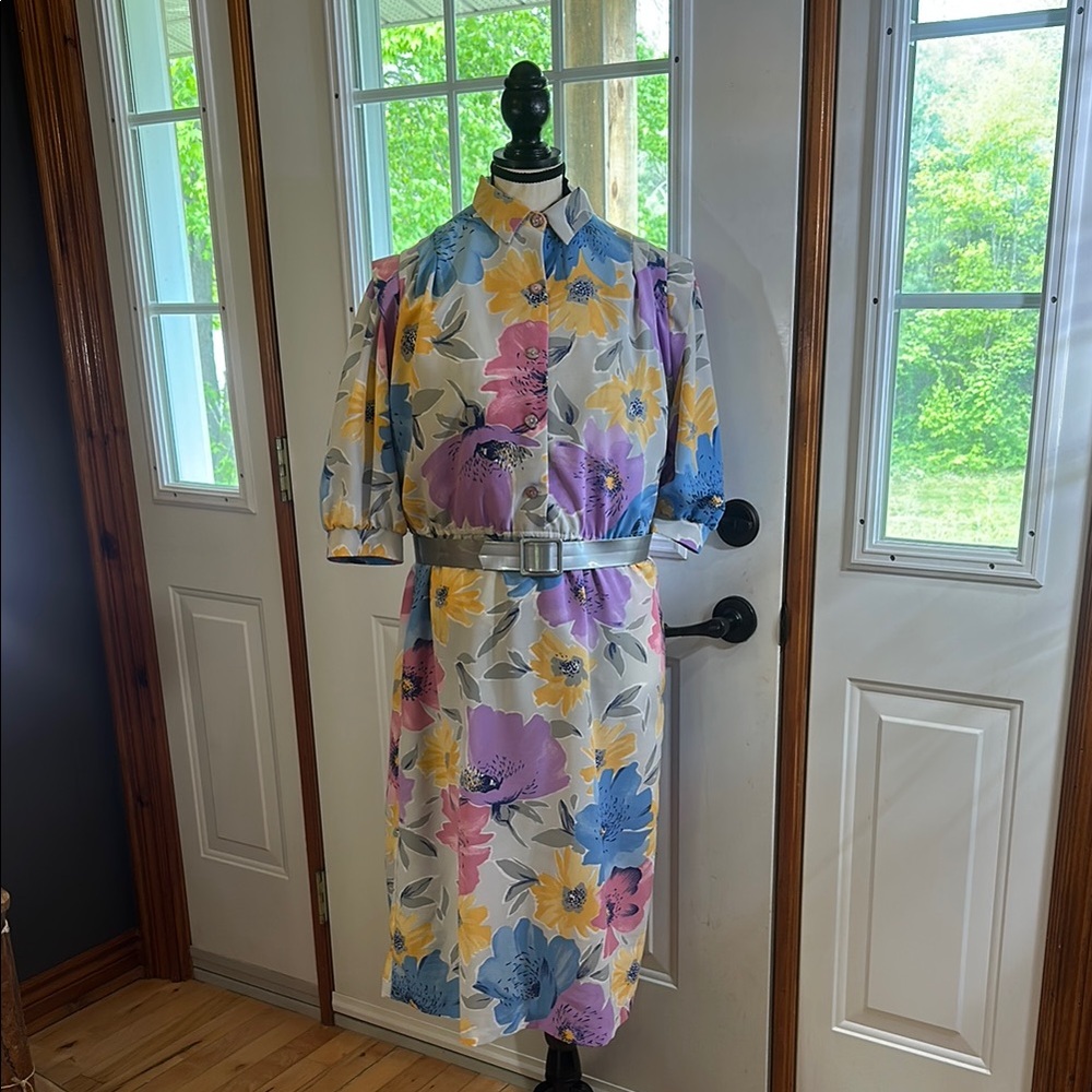 Vintage Raoul Pink and Purple Floral Puff Sleeve Sundress
